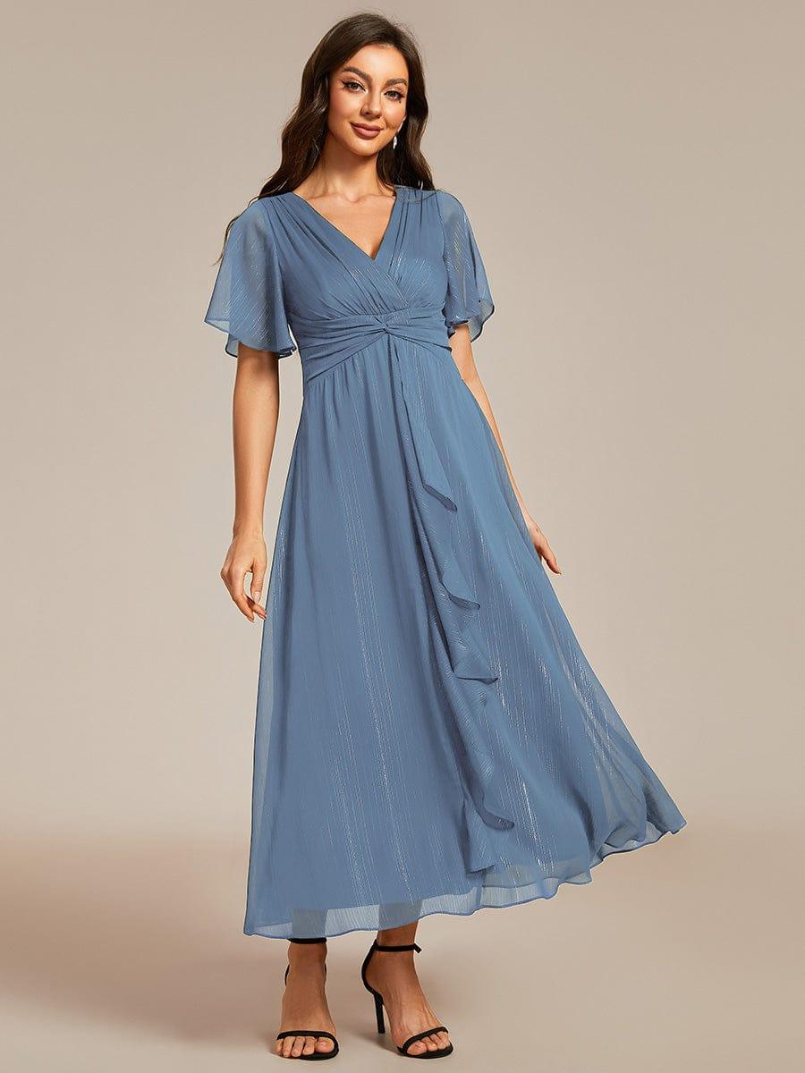 Glitter A-Line Midi Wedding Guest Dress #color_Dusty Blue