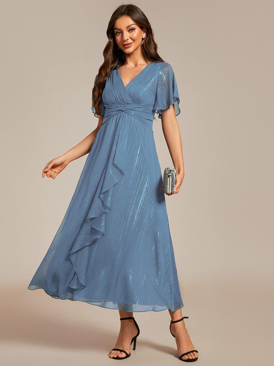 Glitter A-Line Midi Wedding Guest Dress #color_Dusty Blue