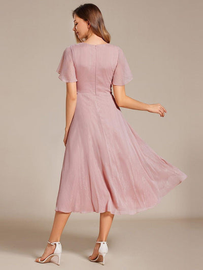 Glitter A-Line Midi Wedding Guest Dress #color_Dusty Rose