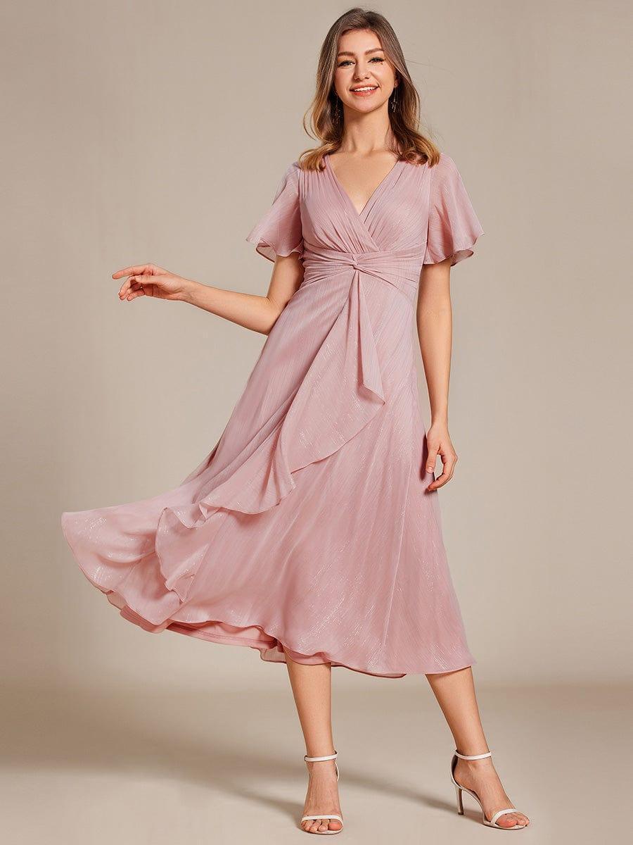 Glitter A-Line Midi Wedding Guest Dress #color_Dusty Rose