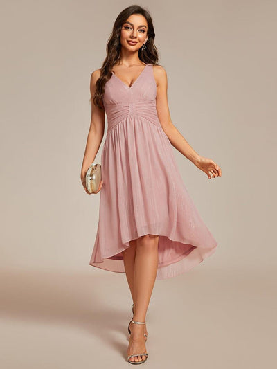Glitter High-Low  Waist Pleated Sleeveless Wedding Guest Dress #color_Dusty Rose