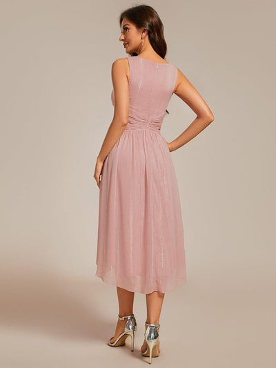 Glitter High-Low  Waist Pleated Sleeveless Wedding Guest Dress #color_Dusty Rose