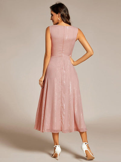 Sleeveless Twist Knot A-Line Lotus Leaf Shimmering Wedding Guest Dress #color_Dusty Rose