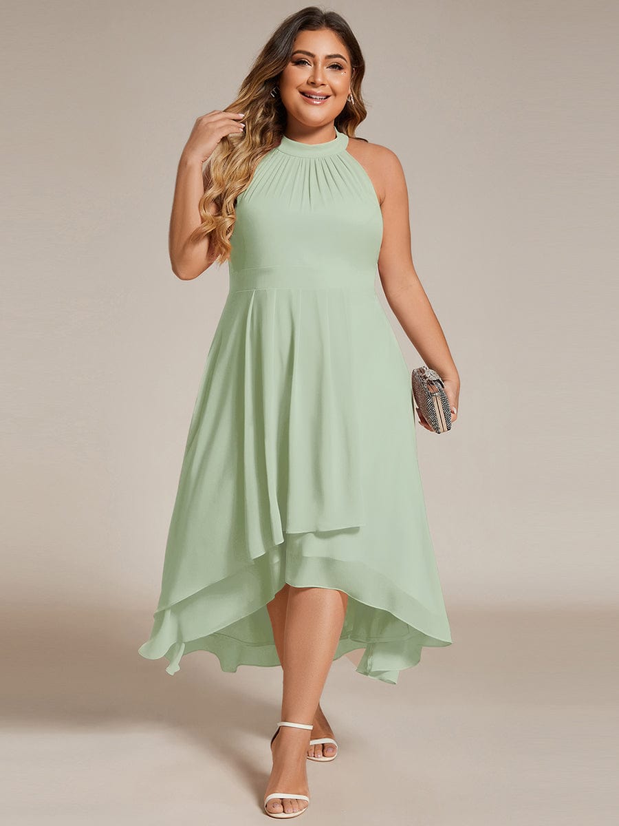 Midi A Line Sleeveless Halter Neck Wedding Guest Dress in Chiffon #color_Mint Green