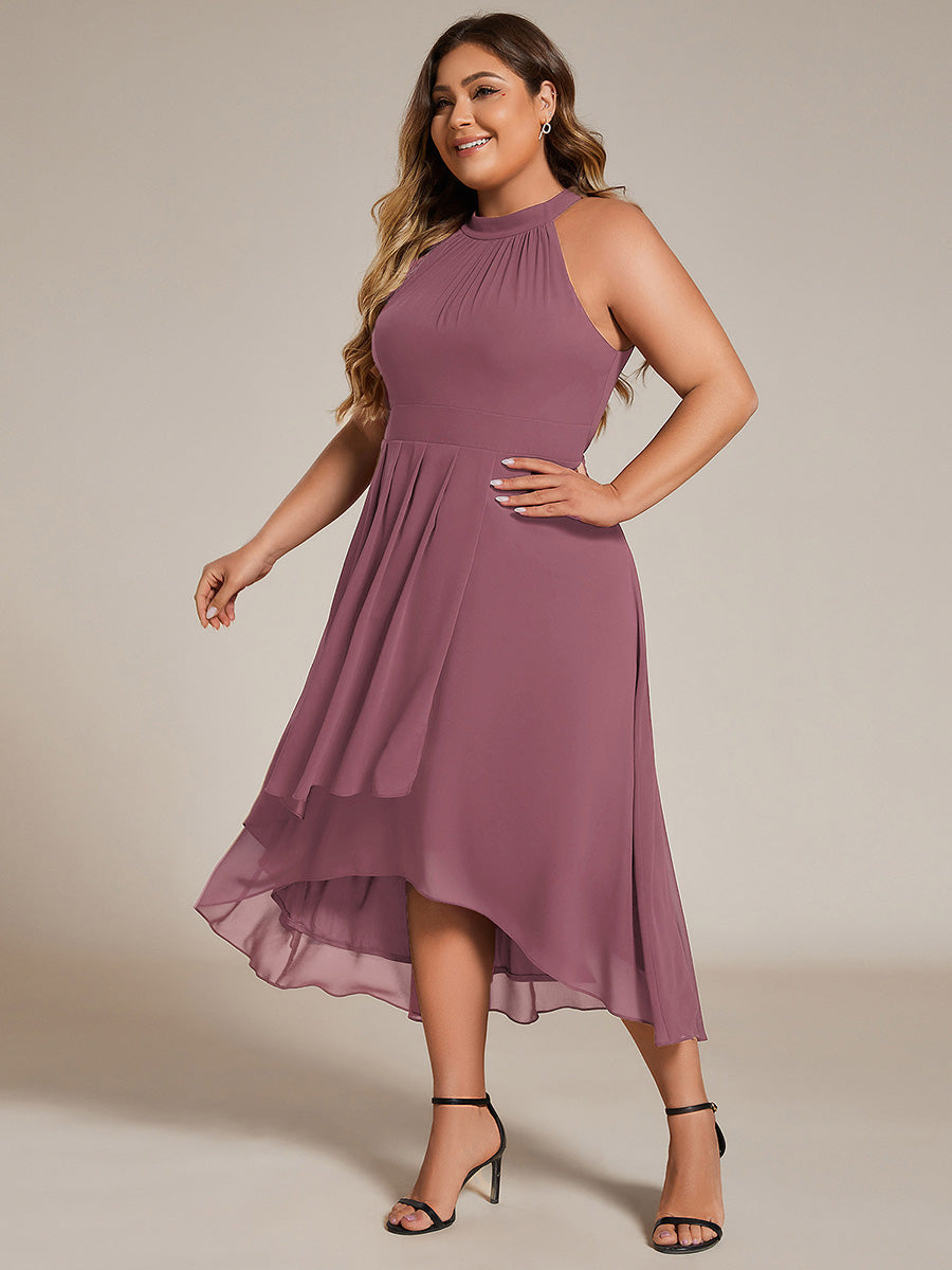 Midi A Line Sleeveless Halter Neck Wedding Guest Dress in Chiffon #color_Purple Orchid