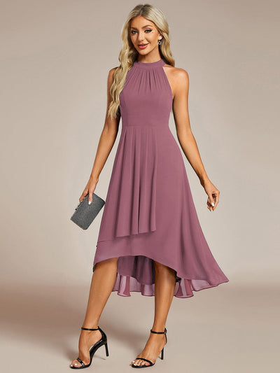 Midi A Line Sleeveless Halter Neck Wedding Guest Dress in Chiffon #color_Purple Orchid