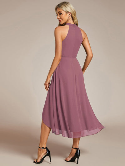 Midi A Line Sleeveless Halter Neck Wedding Guest Dress in Chiffon #color_Purple Orchid