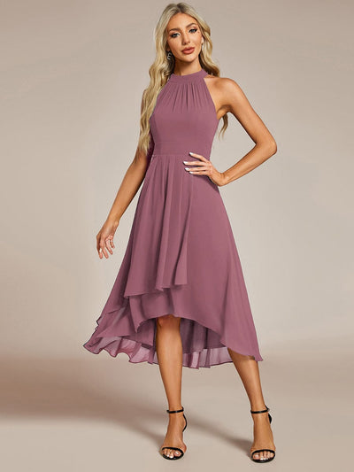 Midi A Line Sleeveless Halter Neck Evening Dress in Chiffon #color_Purple Orchid
