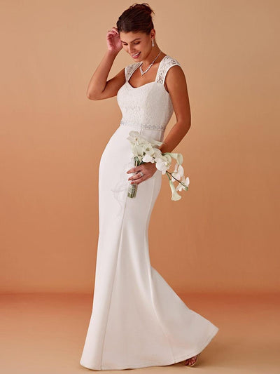 Simple Cap Sleeve Sweetheart Mermaid Style Wedding Dress #color_Cream