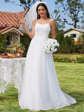 Classic Adjustable Spaghetti Strap Tulle Wedding Dress with Waist Paillette Chain #color_White
