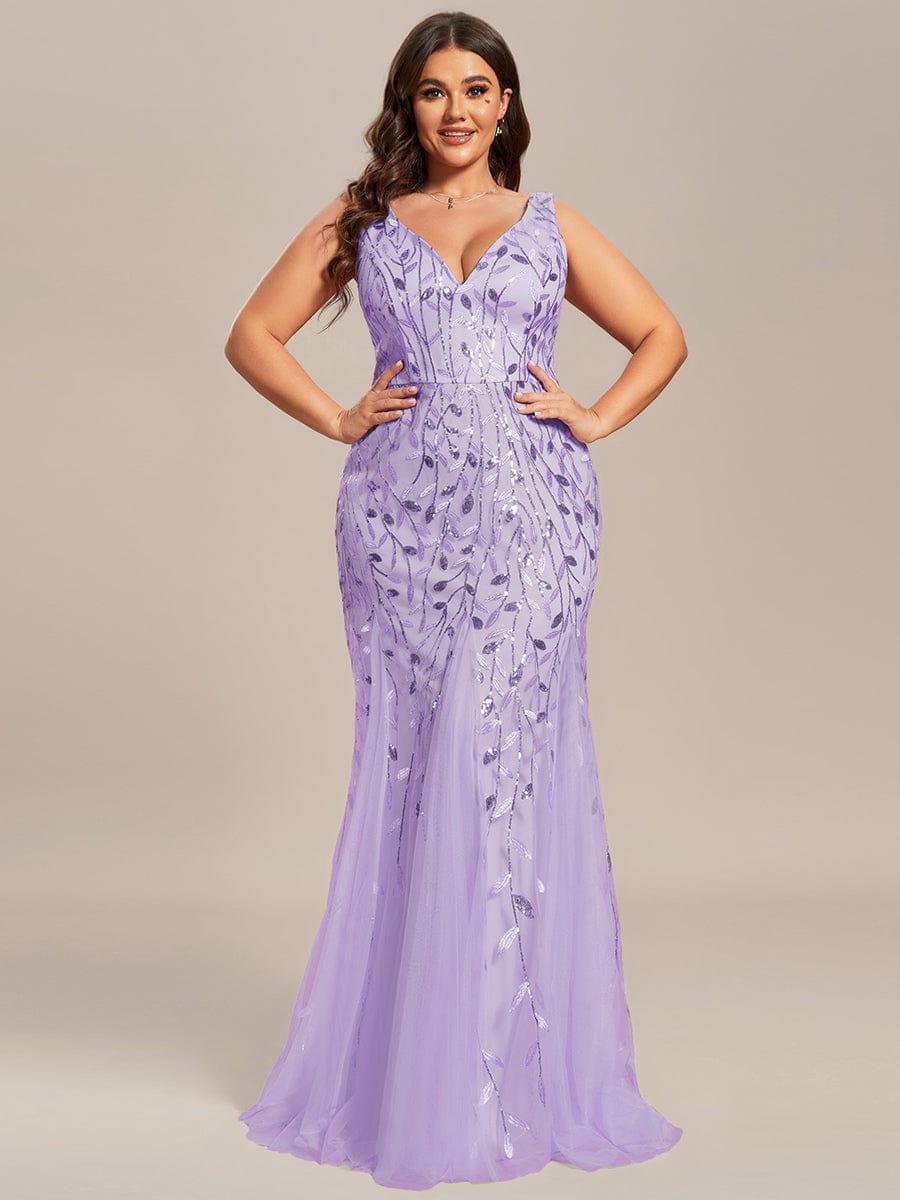Women's Double V-Neck Fishtail Seuqin Wedding Guest Dress #color_Lavender