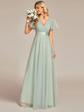 Double V-Neck Tulle Floor-Length Bridesmaid Dress #color_Mint Green
