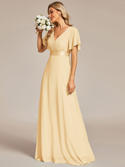 High Waist Maxi Chiffon Bridesmaid Dress with Short Sleeves #color_Yellow