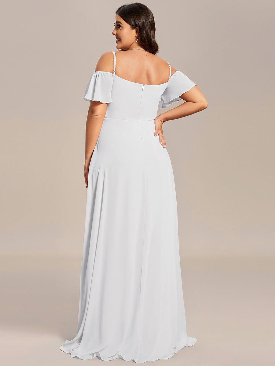 Cold-Shoulder High Split Floor Length Bridesmaid Dress #color_White