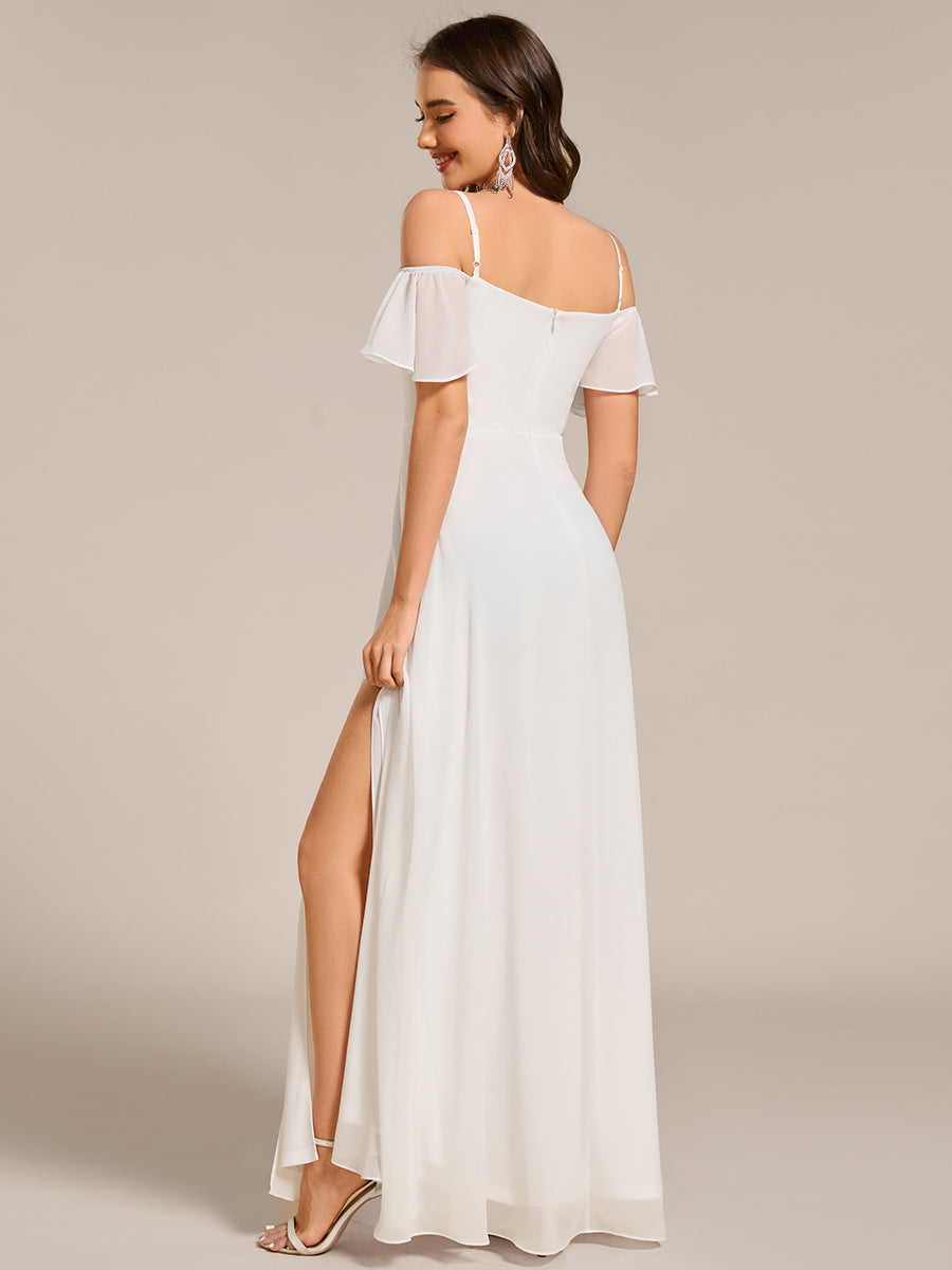 Cold-Shoulder High Split Floor Length Bridesmaid Dress #color_White