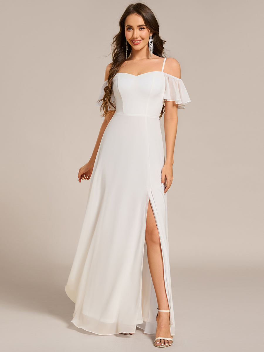 Cold-Shoulder High Split Floor Length Bridesmaid Dress #color_White