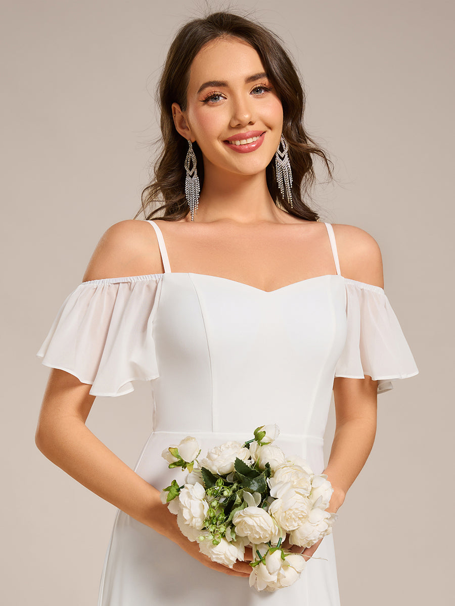 Cold-Shoulder High Split Floor Length Bridesmaid Dress #color_White