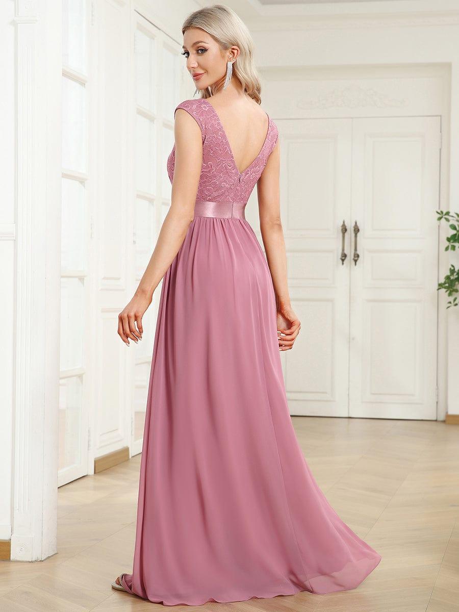 Classic Round Neck V Back Lace Bodice Bridesmaid Dress