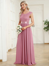 Classic Round Neck V Back Lace Bodice Bridesmaid Dress #color_Purple Orchid