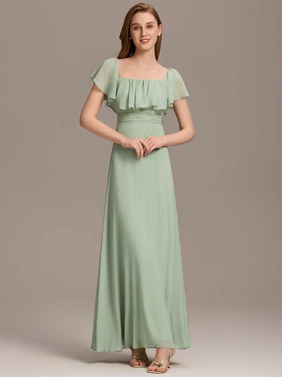 Custom Size Women's Off-The-Shoulder Ruffle Thigh Split Bridesmaid Dresses #color_Mint Green