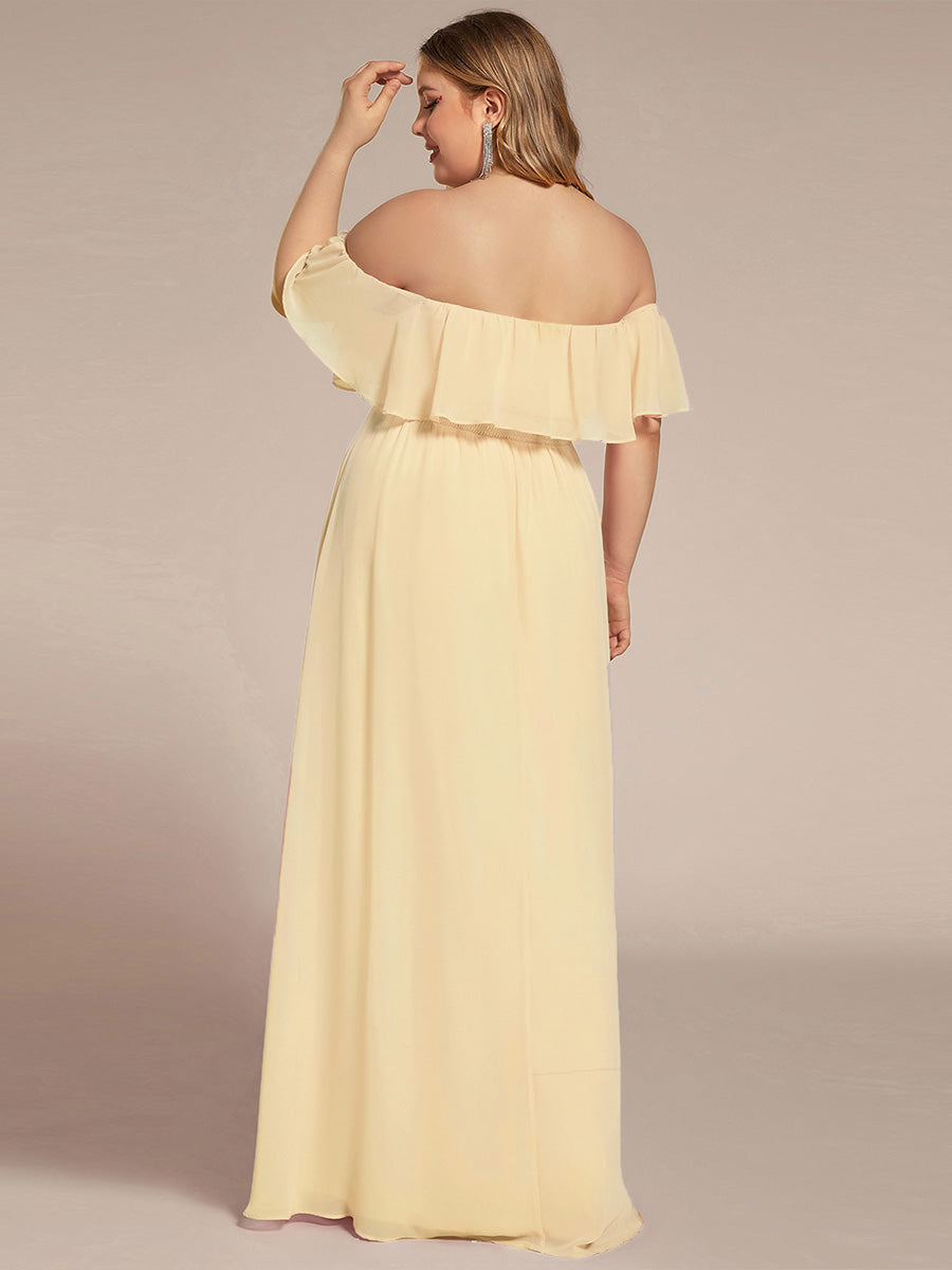 Women's Off-The-Shoulder Ruffle Thigh Split Bridesmaid Dresses #color_Yellow