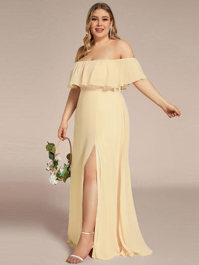 Women's Off-The-Shoulder Ruffle Thigh Split Plus Size Bridesmaid Dress #color_Yellow