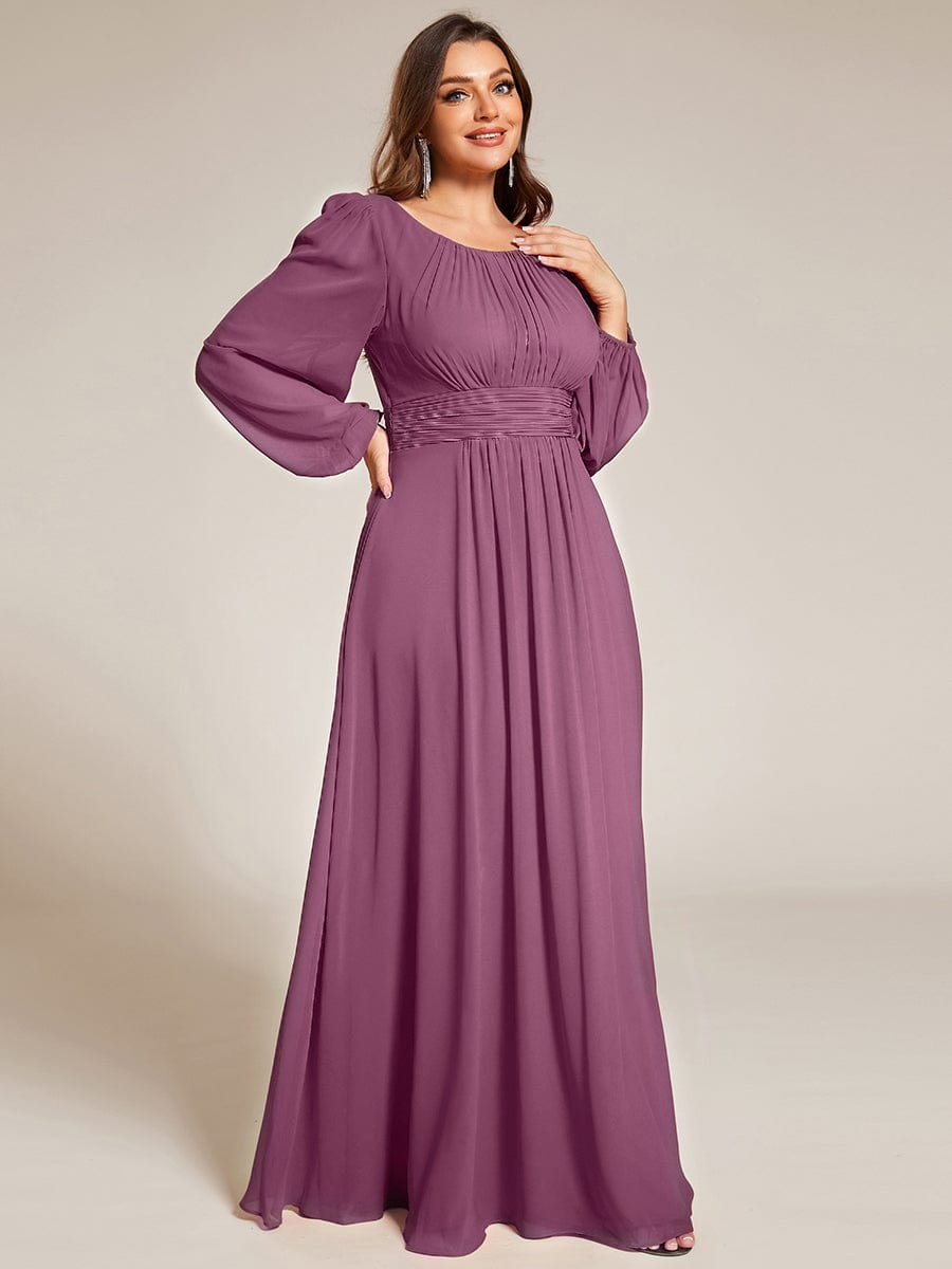 Chiffon Long Sleeve Pleated Floor Length Bridesmaid Dress #color_Damson