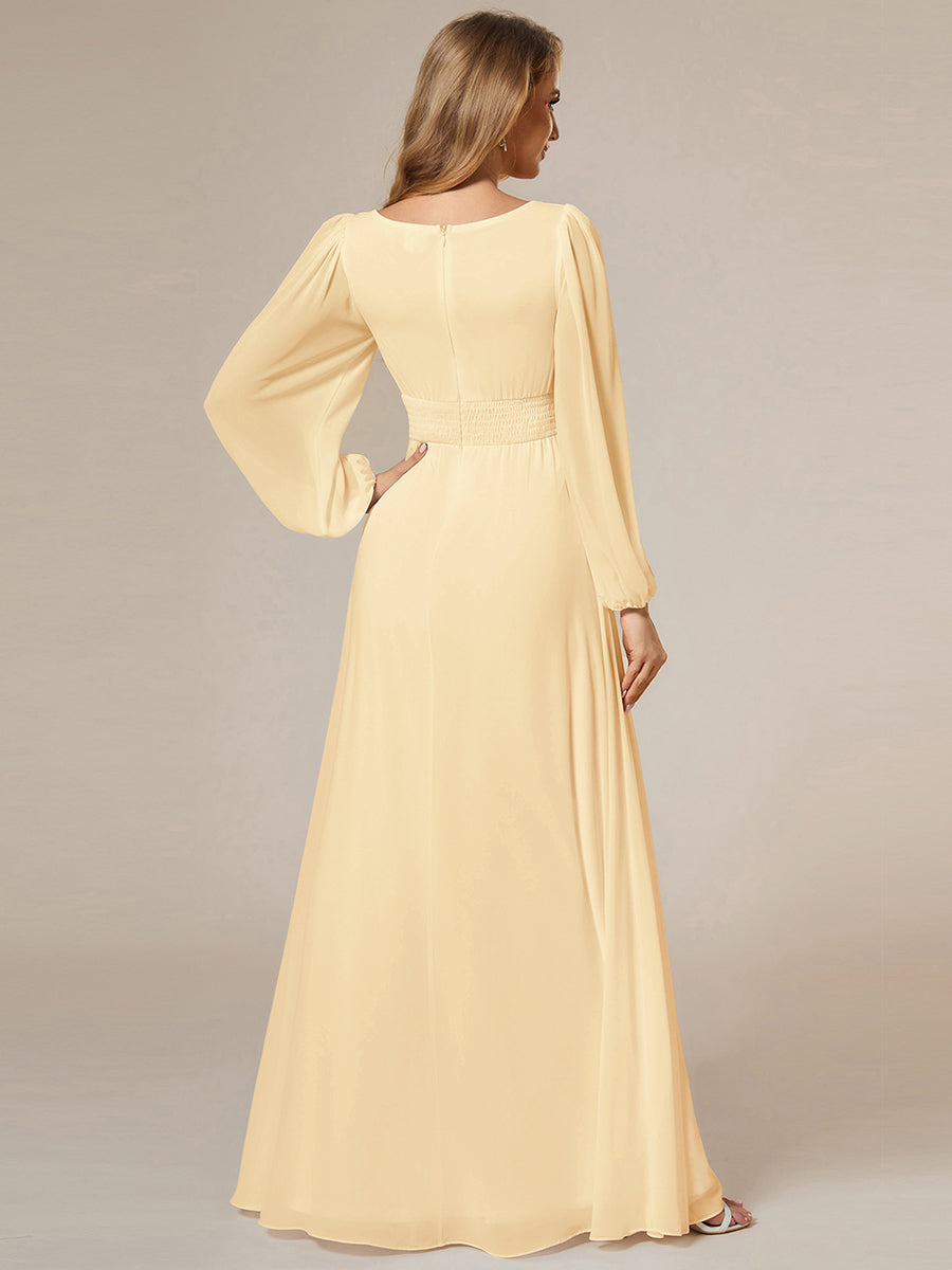 Chiffon Long Sleeve Pleated Floor Length Bridesmaid Dress #color_Yellow