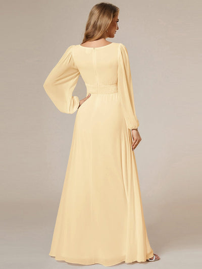 Chiffon Long Sleeve Pleated Floor Length Bridesmaid Dress #color_Yellow