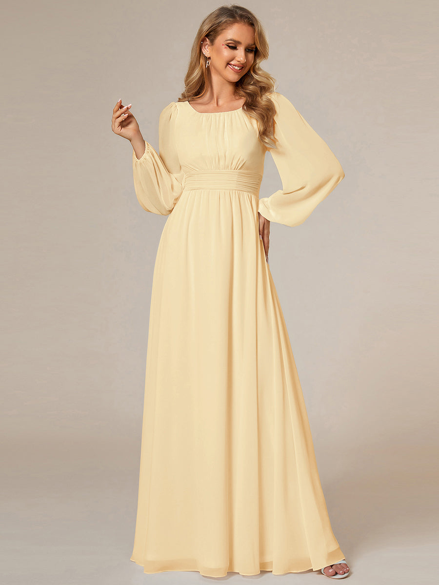 Chiffon Long Sleeve Pleated Floor Length Bridesmaid Dress #color_Yellow