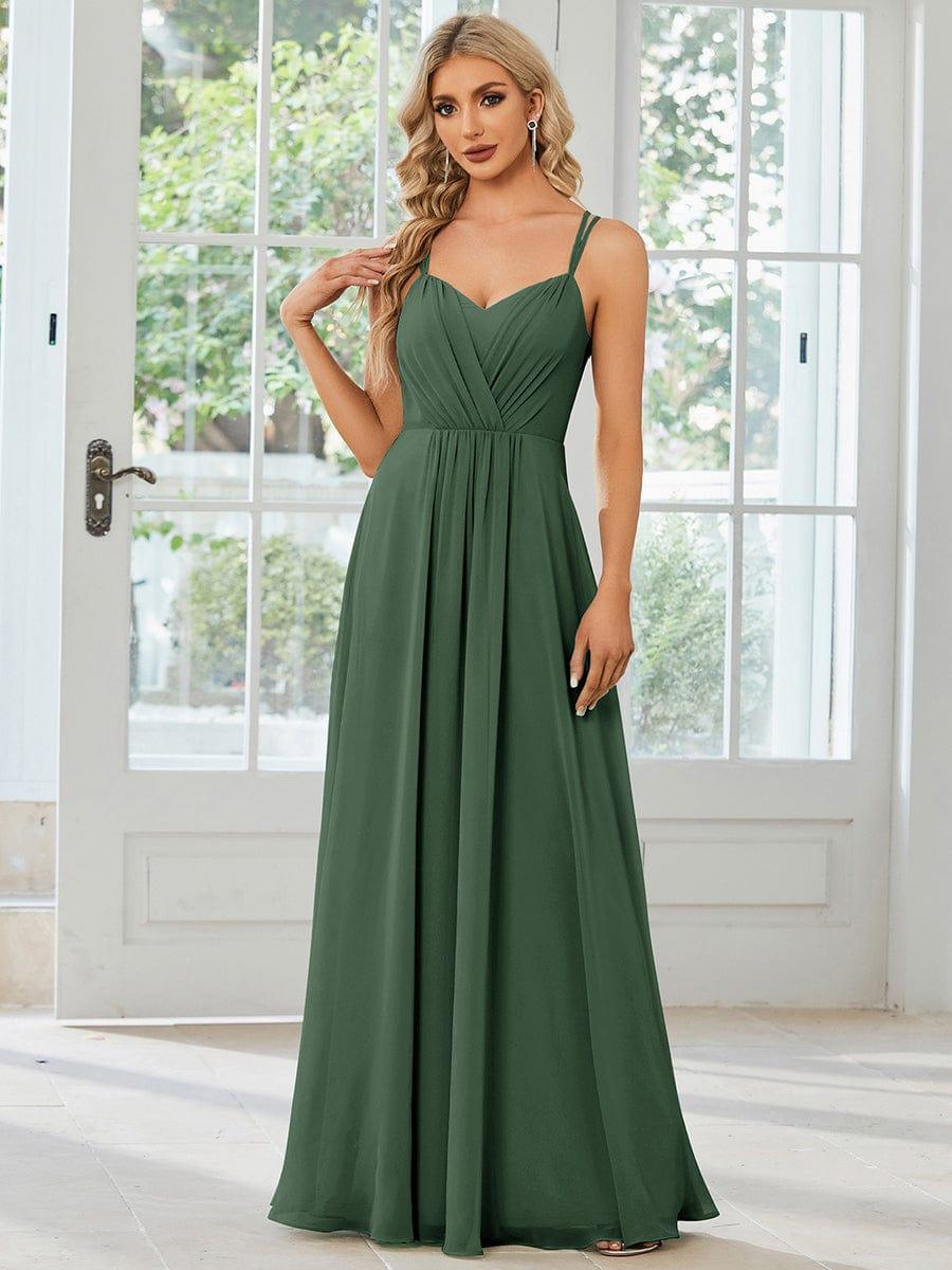 Custom Size Chiffon and Lace Open Back Bridesmaid Dress with Spaghetti Straps #color_Eucalyptus Green
