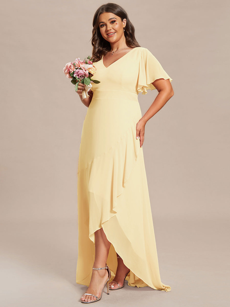 Charming Chiffon Bridesmaid Dress with Lotus Leaf Hemline #color_Yellow