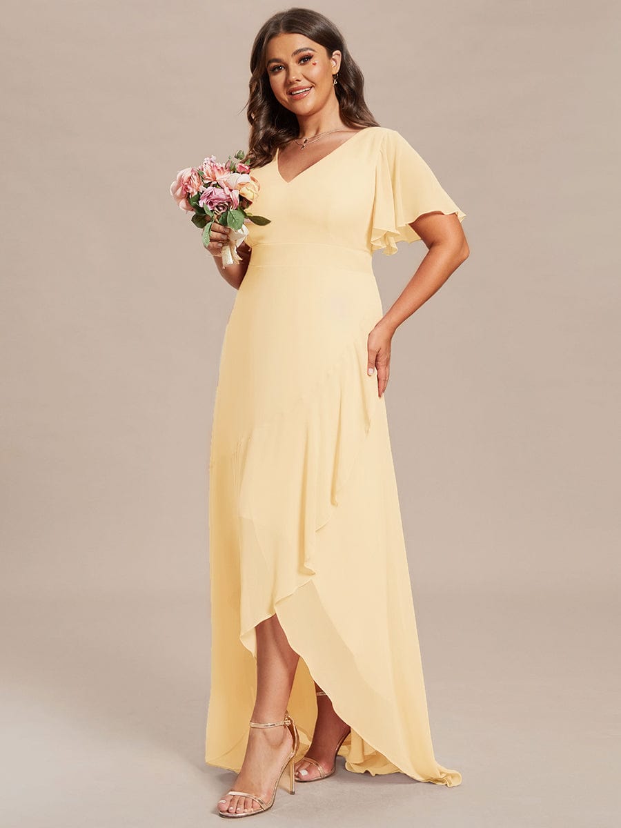 Charming Chiffon Bridesmaid Dress with Lotus Leaf Hemline #color_Yellow