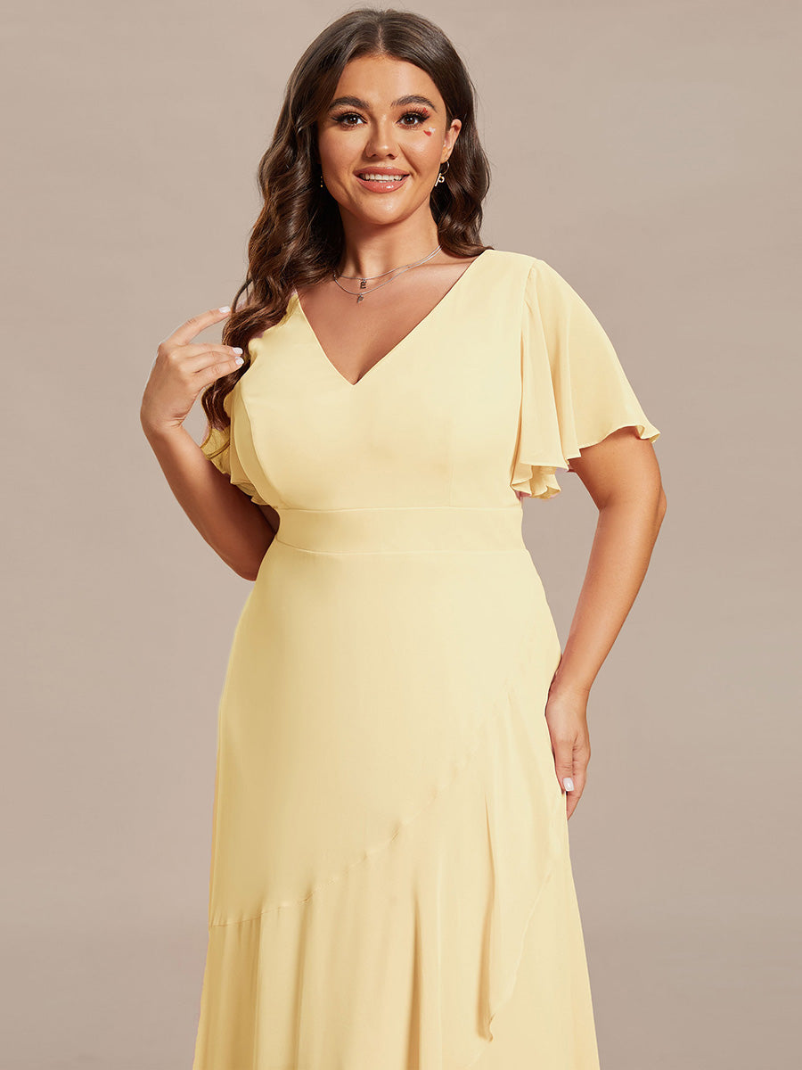 Charming Chiffon Bridesmaid Dress with Lotus Leaf Hemline #color_Yellow