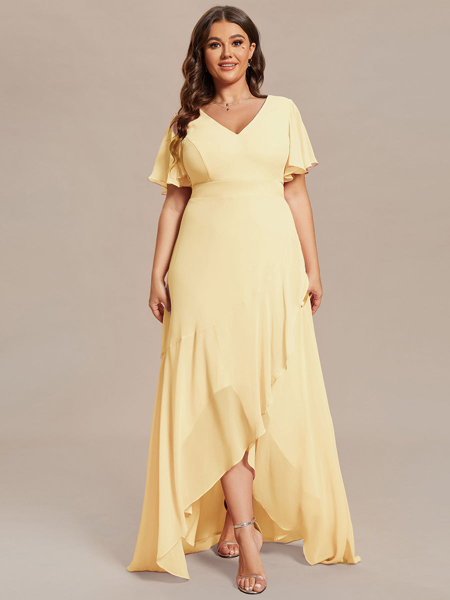 Charming Chiffon Bridesmaid Dress with Lotus Leaf Hemline #color_Yellow