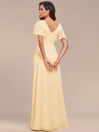 Charming Chiffon Bridesmaid Dress with Lotus Leaf Hemline #color_Yellow