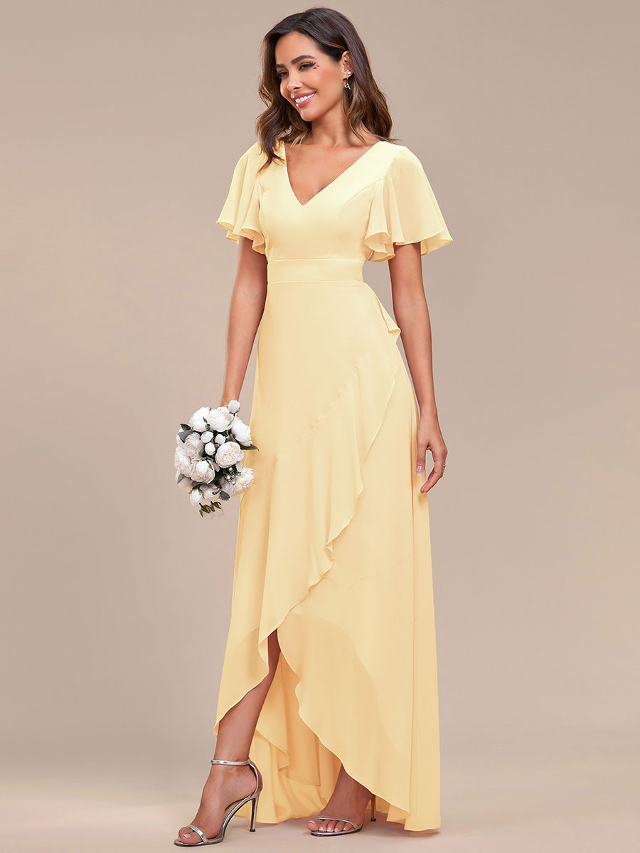 Charming Chiffon Bridesmaid Dress with Lotus Leaf Hemline #color_Yellow