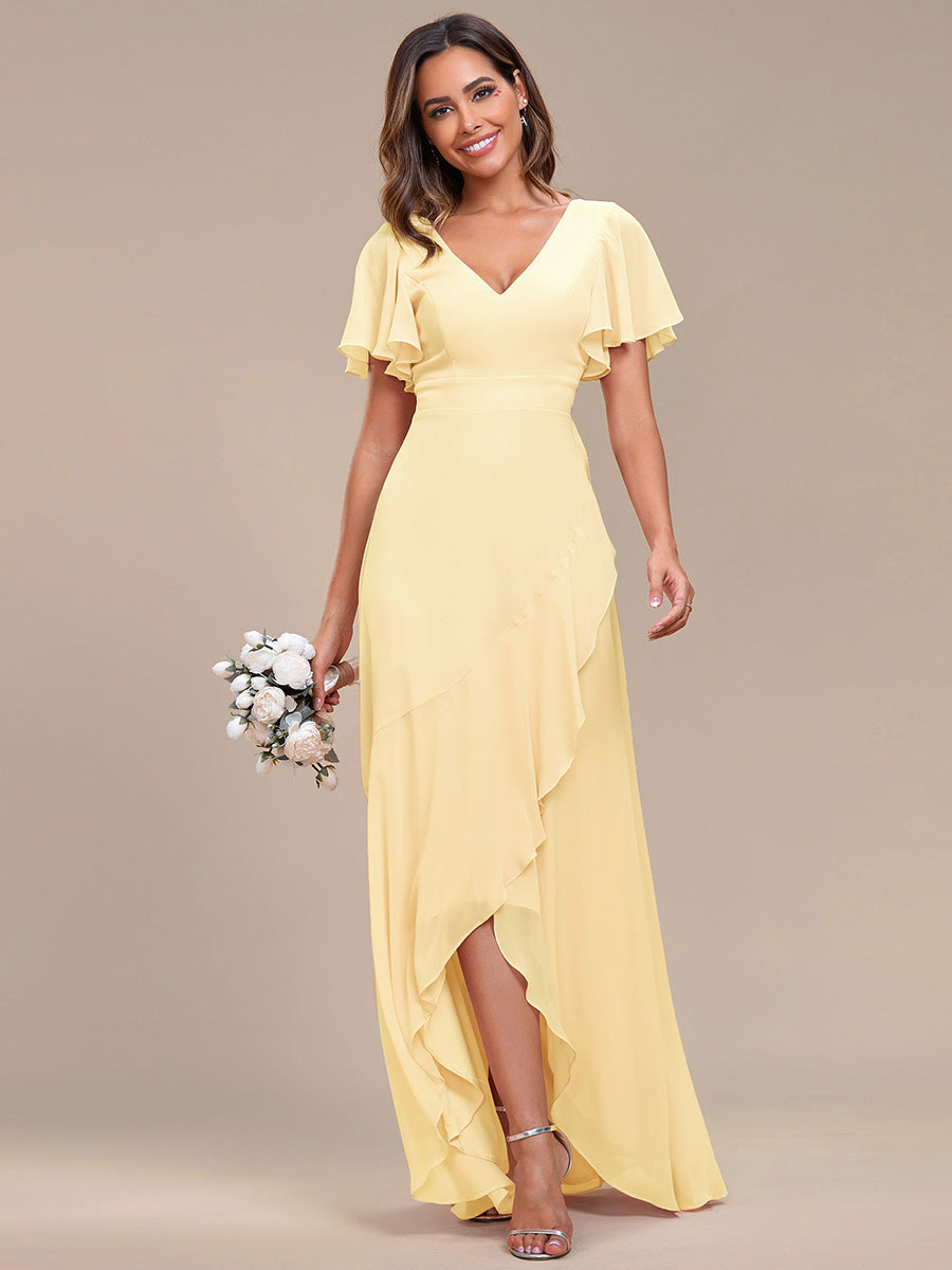 Charming Chiffon Bridesmaid Dress with Lotus Leaf Hemline #color_Yellow
