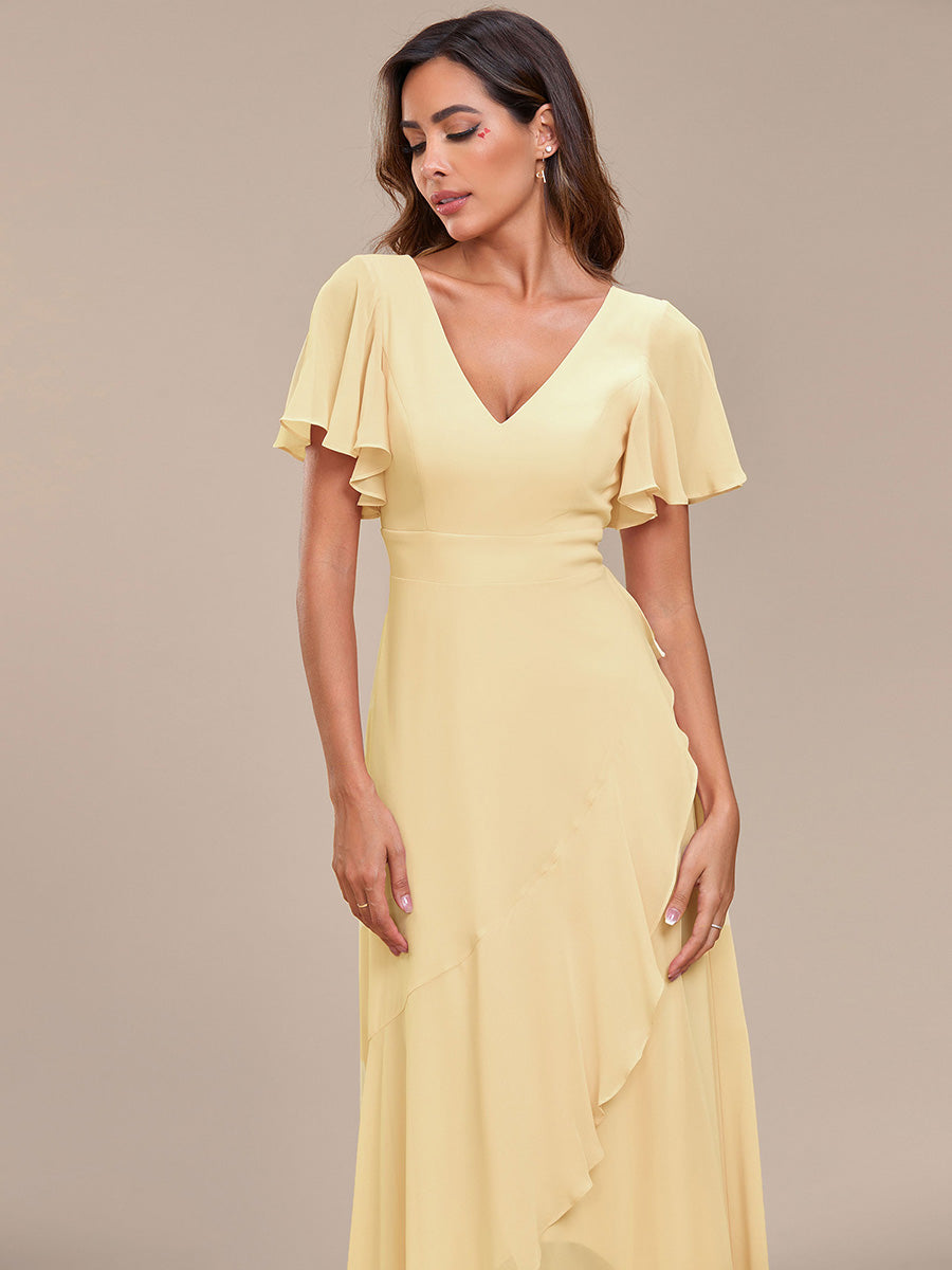 Charming Chiffon Bridesmaid Dress with Lotus Leaf Hemline #color_Yellow