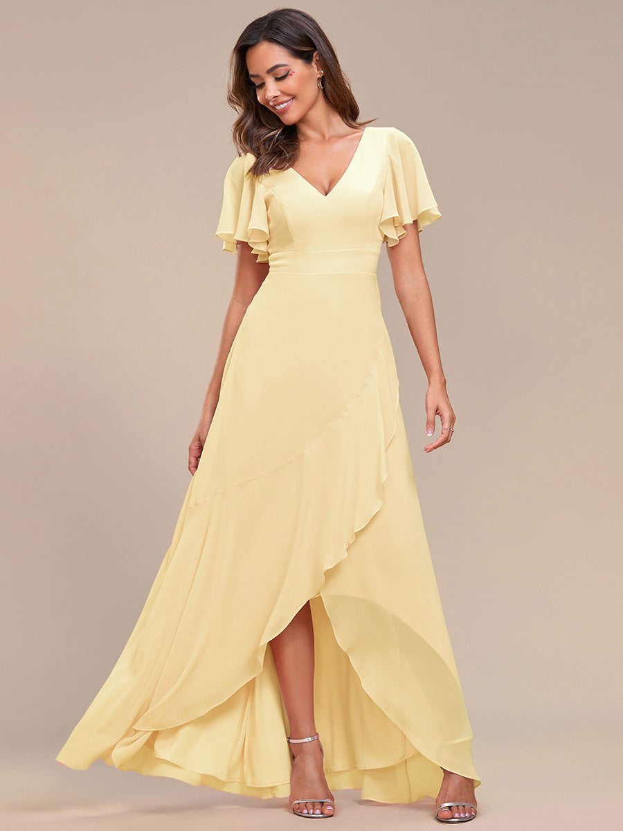 Charming Chiffon Bridesmaid Dress with Lotus Leaf Hemline #color_Yellow