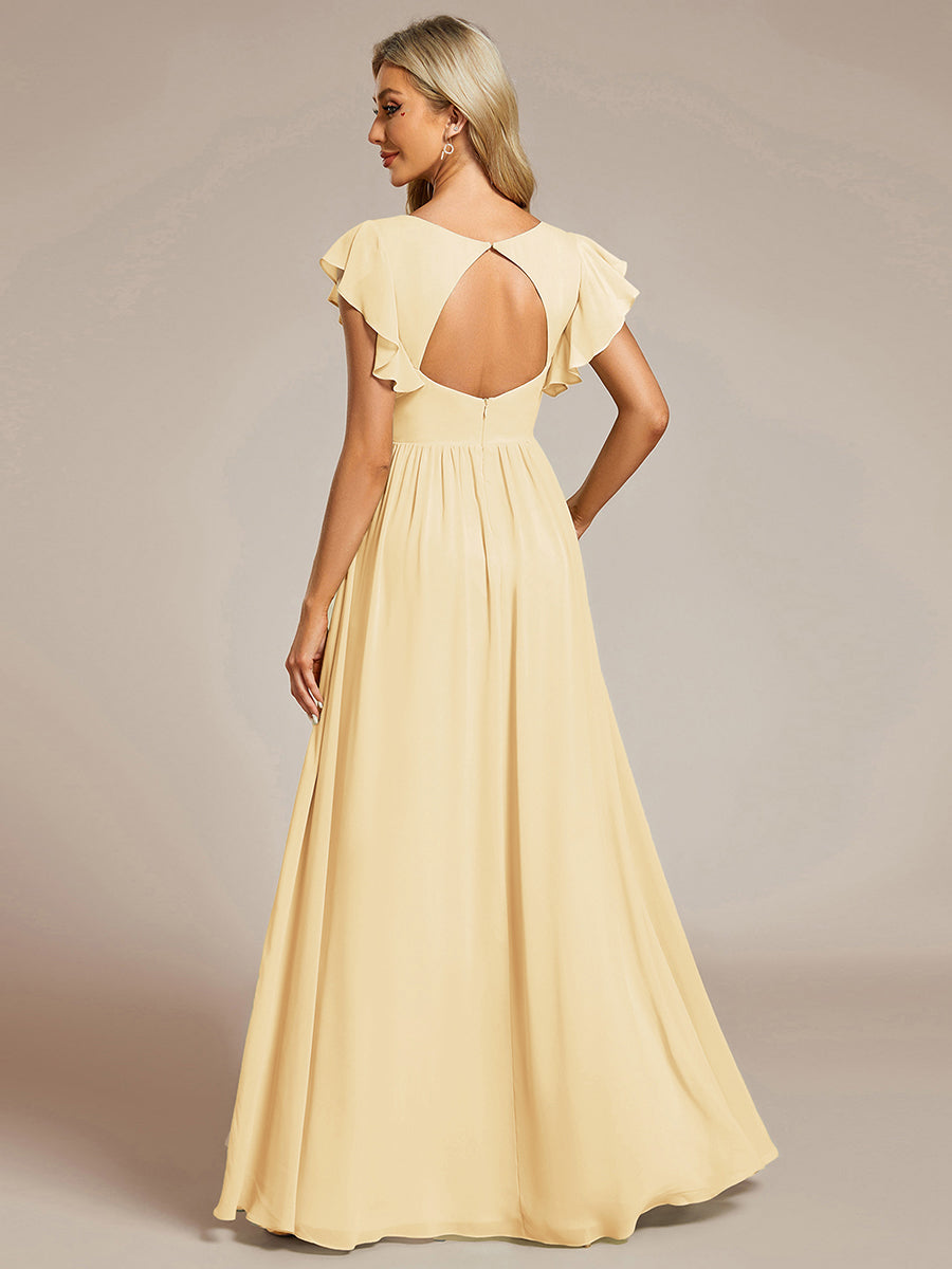 V-Neck Open Back Ruffled Sleeves Chiffon Bridesmaid Dress #color_Yellow