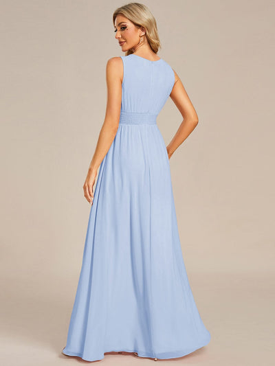 A-Line Chiffon Bridesmaid Dress with Sleeveless Round Neckline and Pleats #color_Ice Blue