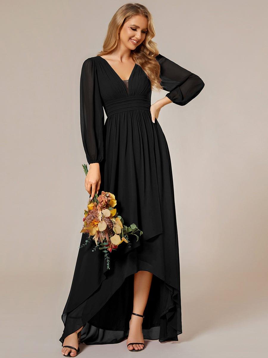Romantic V-Neck Black Gown with Lantern Sleeves and Pleated Waist - Ever-Pretty UK Romantic V-Neck Black Gown with Lantern Sleeves and Pleated Waist - Ever-Pretty UK
