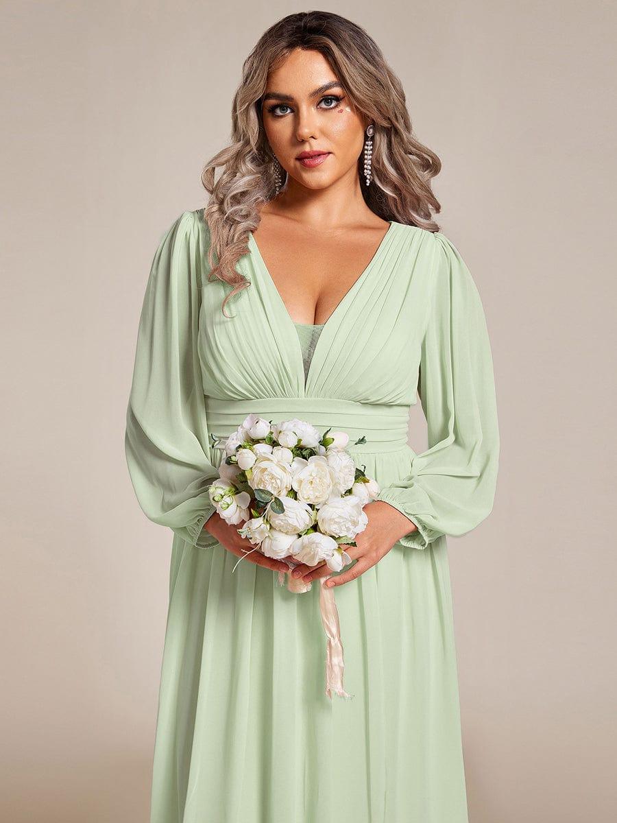 Plus Size Enchanting Chiffon Lantern Sleeve Pleated High Waist Bridesmaid Dress #color_Mint Green