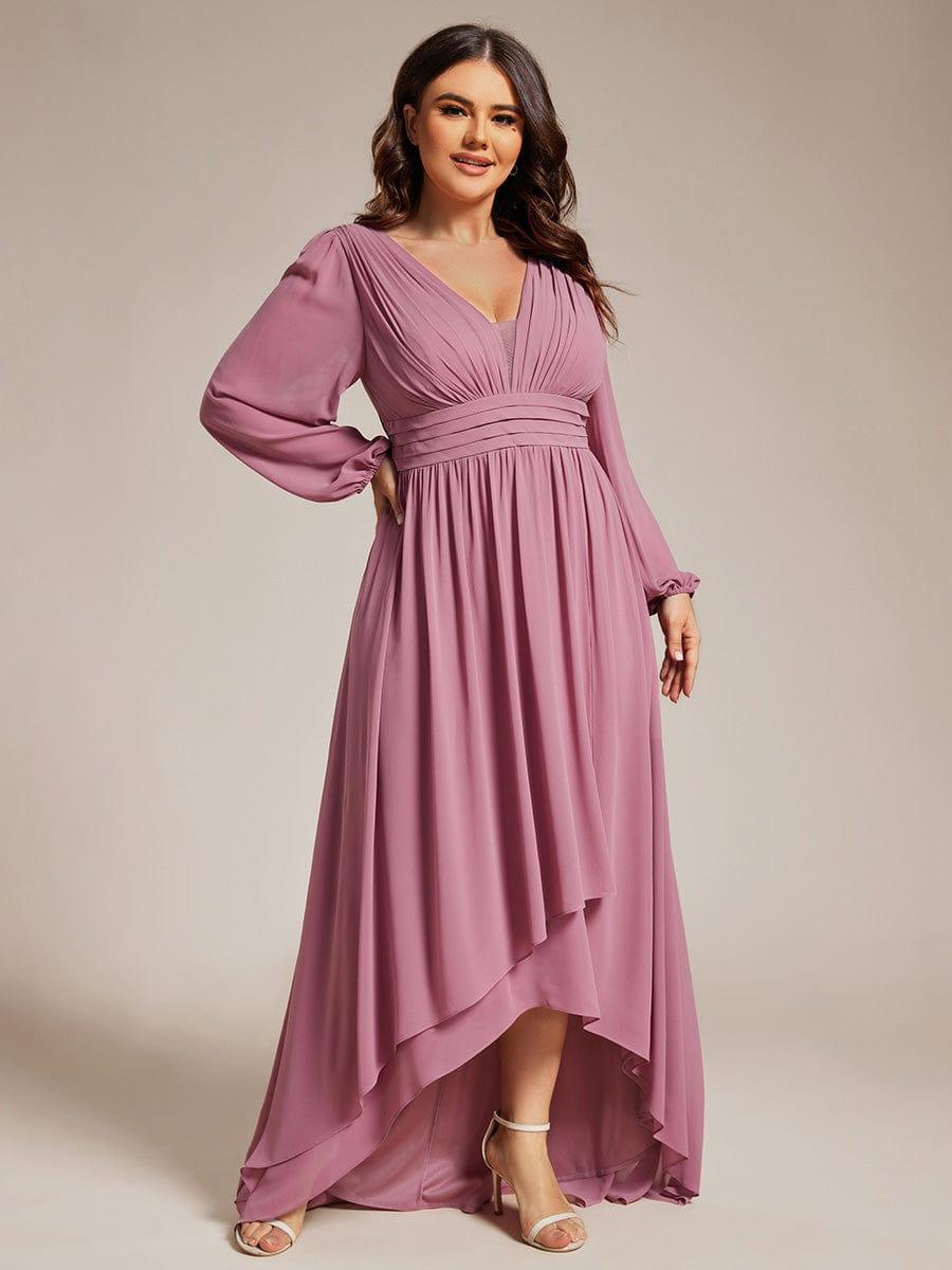 Plus Size Enchanting Chiffon Lantern Sleeve Pleated High Waist Bridesmaid Dress #color_Purple Orchid