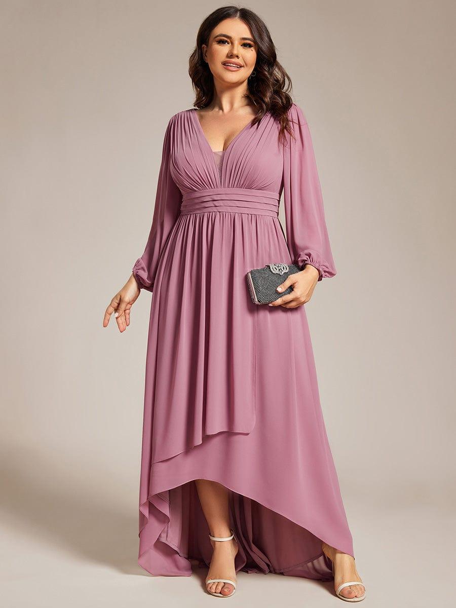 Plus Size Enchanting Chiffon Lantern Sleeve Pleated High Waist Bridesmaid Dress #color_Purple Orchid