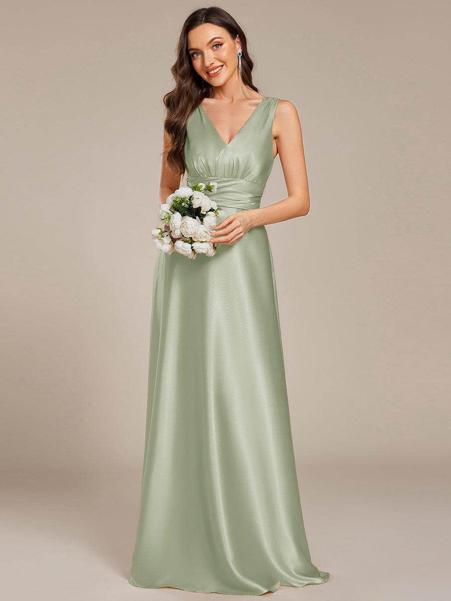 Empire Waist Ruched Satin Bridesmaid Dress Sage Green Ever