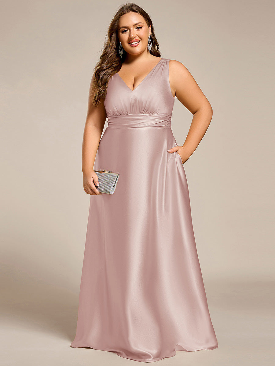 Sleeveless Empire Waist Satin Maxi Bridesmaid Dress With Pockets #color_Mauve