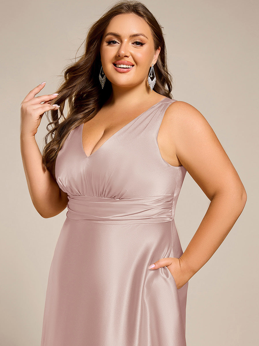 Sleeveless Empire Waist Satin Maxi Bridesmaid Dress With Pockets #color_Mauve