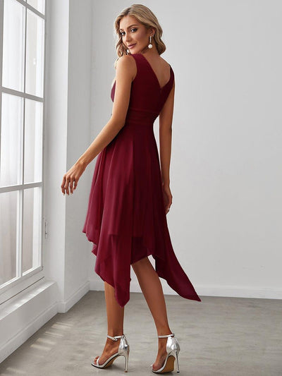 Knee Length Chiffon Bridesmaid Dress with Irregular Hem #color_Burgundy